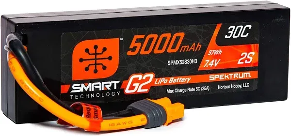 Spektrum 7.4V 5000mAh 2S 30C Smart LiPo G2 Hard Case: IC3, SPMX52S30H3