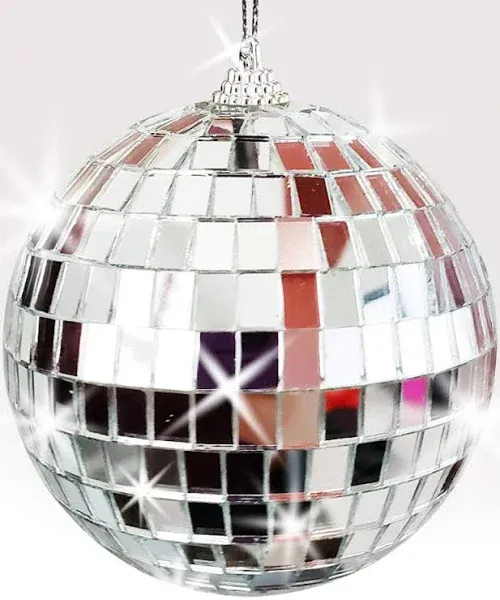 ArtCreativity 4 Inch Mirror Disco Ball - Silver Disco Ball with Hanging String for Parties, Birthdays, and Weddings - 90’s Disco Party Decorations and Supplies, Ceiling Décor Disco Accessories