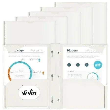 ViVin Plastic Folders with Pockets, 6-Pack Sturdy 3 Prong Pocket Folders with Labels and Interior Pocket, 2 Pocket Folders with Durability for School, Office, and Home, Letter Size (Multicolor)