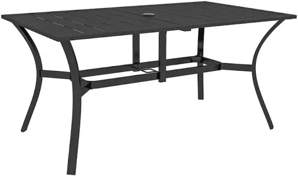 myhomore Outsunny Rectangle Outdoor Dining Table for 6 People, Steel Rectangular Patio Table with Umbrella Hole, Black ORT-BK