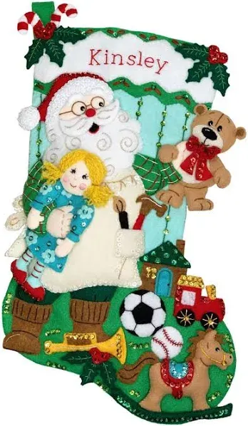 MerryStockings Toymaker Santa 18" Inch: Felt Christmas Stocking Kit - Make Your Own Stocking with Embellishments and Sequins - DIY Christmas Stockings Craft Kit