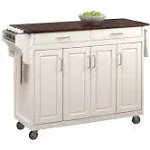 Create-a-Cart White Kitchen Cart with Cherry Wood Top