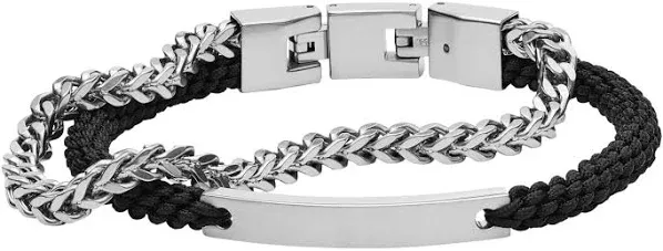 Fossil Men's Stainless Steel Engravable ID Bracelet, Color: Silver/Black (Model: JF03325040)