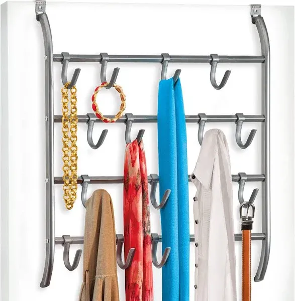 Lynk Over Door or Wall Mount 16 Hook Rack Shirt, Belt, Hat, Coat, Towel Organizer, Bronze