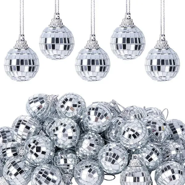 Wehhbtye 60PCS Disco Ball Ornament 1.2 Inch Mirror Disco Ball 60s 70s Reflective Mirror Ball Christmas Tree Wedding Birthday Party Ball Ornaments