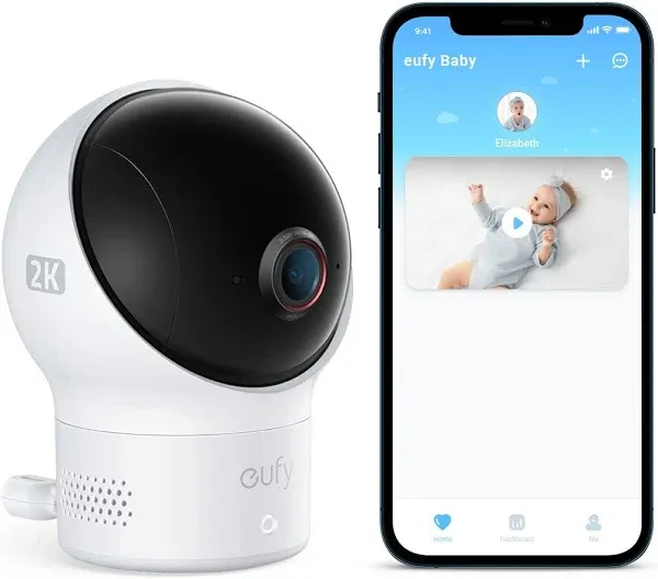 eufy Baby Wi-Fi Baby Monitor 2K with Noise Detection, Night Vision, Room Temperature Detection, Camera, Easy Setup, User-Friendly App, Requires 2.4GHz Wi-Fi