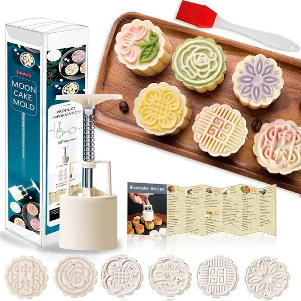 Powerful Mooncake Mold press 50g BathBomb Molds, Mid Autumn Festival Mooncake Molder and Cake Mould 50g/75g/100g(50g -6Pcs(White Circle) A)