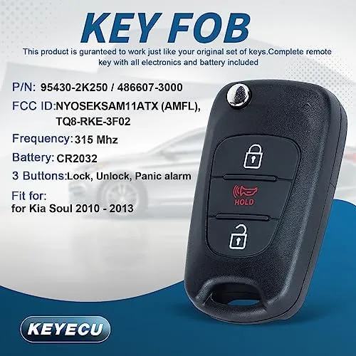 Replacement Remote Key Fob for Kia Soul 2010 2011 2012 2013 ID46 315MHz FCC ID: NYOSEKSAM11ATX(AMFL) / 95430-2K340 Black