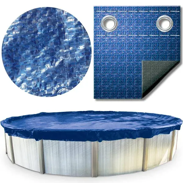 Buffalo Blizzard 21 ft Round Pool Cover | Deluxe Above Ground Pool Cover | Blue/Black Reversible Heavy Duty Winter Pool Cover | Cold and UV Resistant | Shields Pools from Seasonal Debris