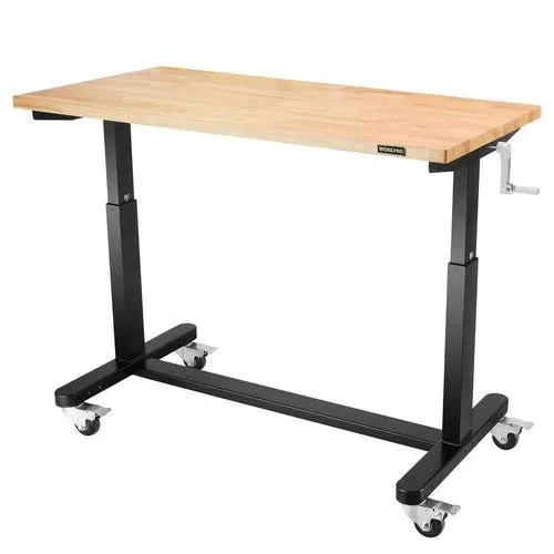 WORKPRO Height Adjustable Work Table with Crank Handle and Casters 24” Wooden Top Standing Desk Workbench