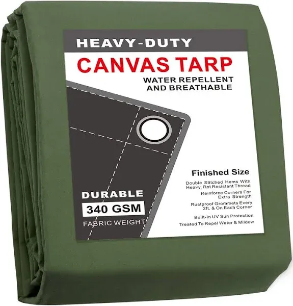 CARTMAN Finished Size Tan Canvas Tarp with Rustproof Grommets