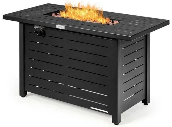 42 Inch 60,000 BTU Rectangular Propane Fire Pit Table with Waterproof Cover