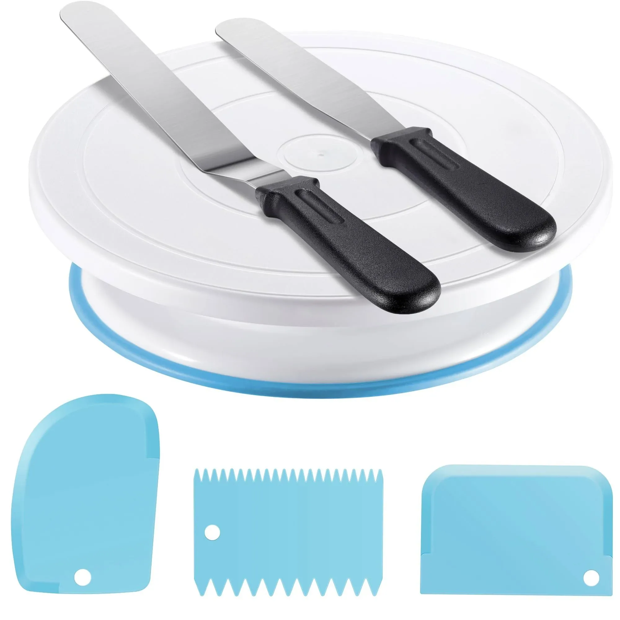 Kootek Cake Decorating Kit Baking Supplies Cake Turntable with 2 Frosting Straight Angled Spatula 3 Icing Smoother Scrapers Baki