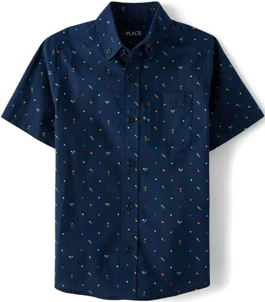 The Children's Place Boys Print Poplin Button Up Shirt