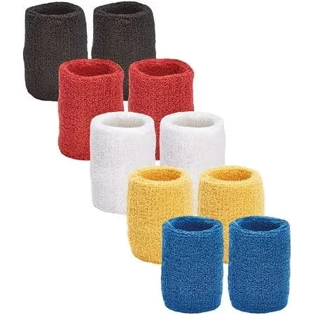 Unique Sports Multi Color Pack Sports Wristbands for Basketball Leagues, 5 pair of Wristbands per pack