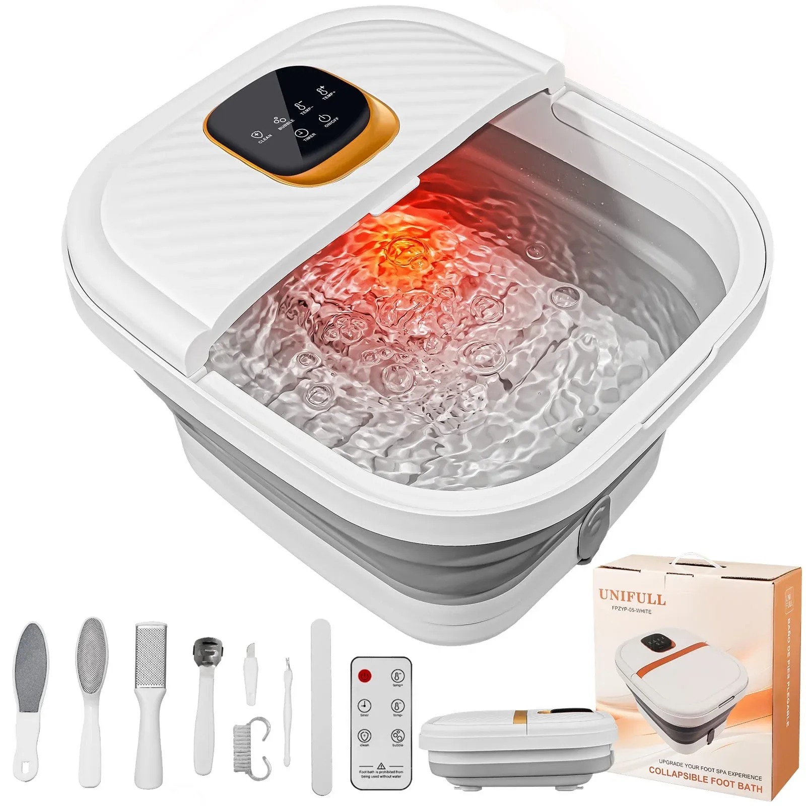 UNIFULL Collapsible Foot Spa Bath with Heat, Touch Screen, Massage Rollers, Bubble, Foot Pedicure Kit, Temperature Control