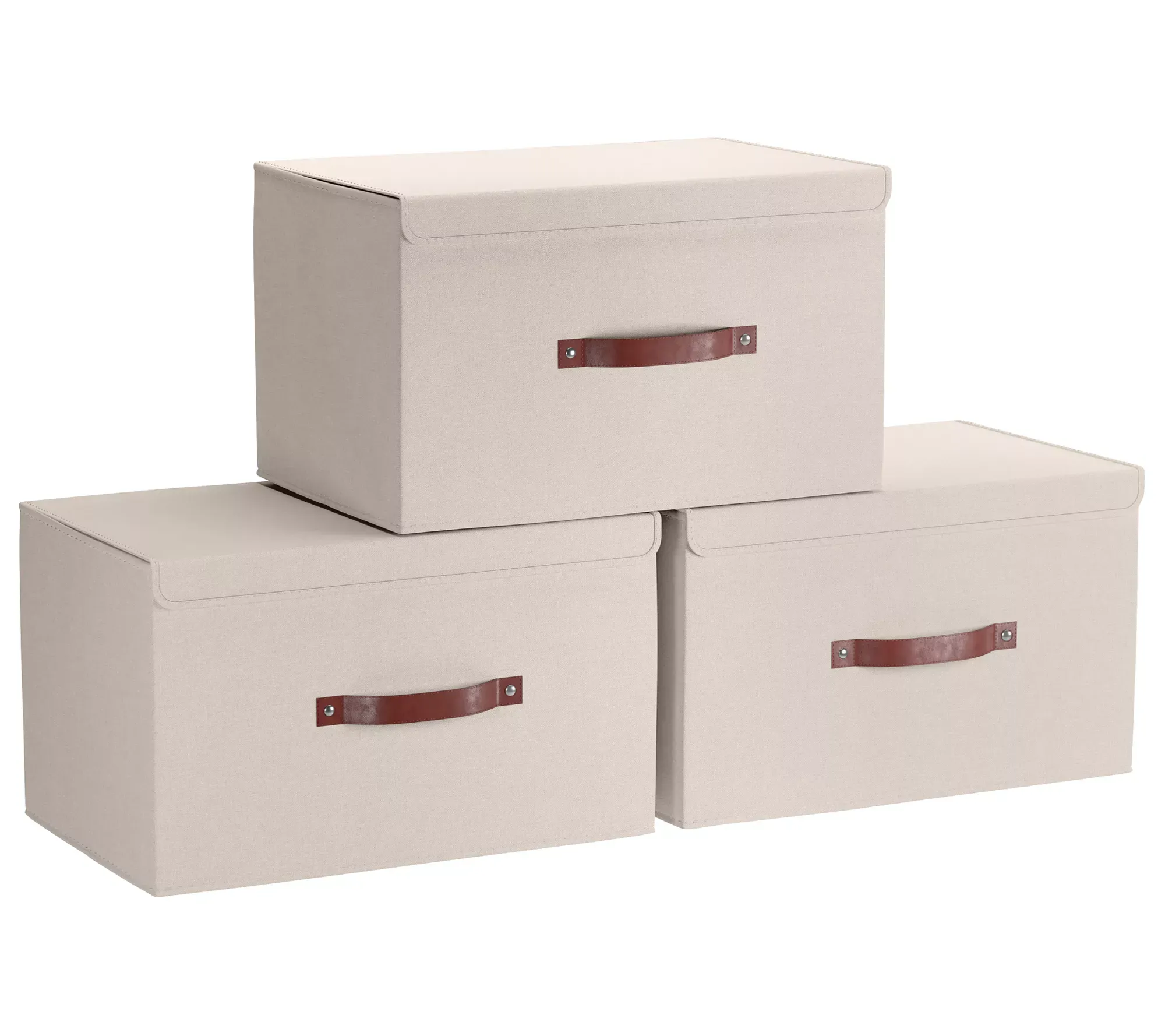 Ornavo Home Linen Storage Bins with Leather Handles and Lid