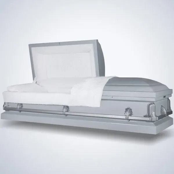 Titan Casket Andover Series Steel Casket (Silver) Handcrafted Funeral Casket - Silver Finish with White Crepe Interior