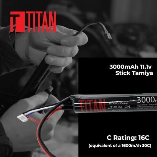 Titan Lithium-Ion Airsoft Battery | 11.1v Battery, 3000mAh 11.1v Stick Tamiya Plug | Maximum Capacity & Performance 11.1 Volt Airsoft Gun Battery