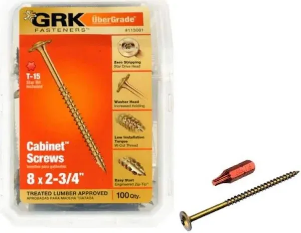 GRK 12081 Cabinet Screw, #8 x 2-3/4", 100/Handy Pak