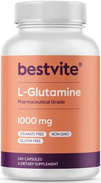 BESTVITE L-Glutamine 1000mg per Capsule 240 Capsules - Free Form - No Stearat...