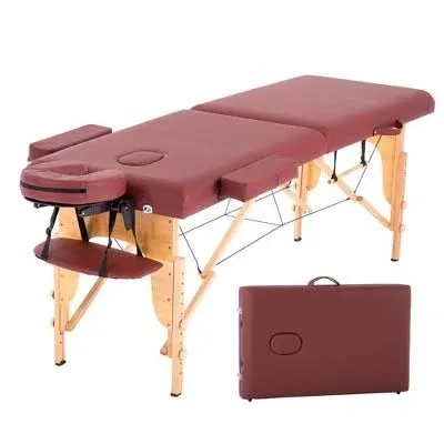 BestMassage Massage Table Portable Massage Bed 2 Fold Lash Bed Height Adjustable Spa Bed with Towel Hanger Oil Pouch Half Bolster Round Bolster