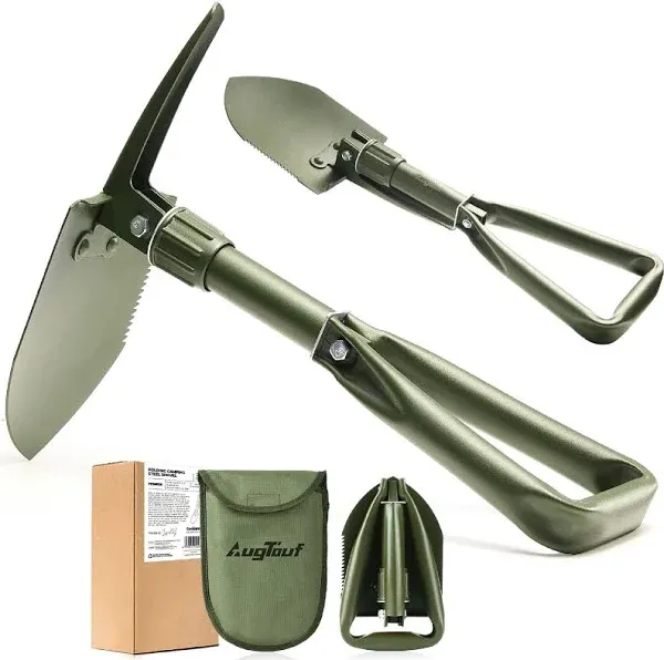 18'' Military Folding Camping Shovel, Offroad Survival High Carbon Steel Shovel (Olive) AugTouf by toolant