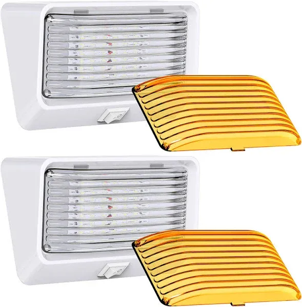 Kohree 320 Lumen LED RV Porch Light Exterior Utility 12V Lighting Fixture LED Panel, Replacement Lighting for RVs, Trailers, Campers, 5th Wheels. White Base, Clear and Amber Lenses Included 2 Packs