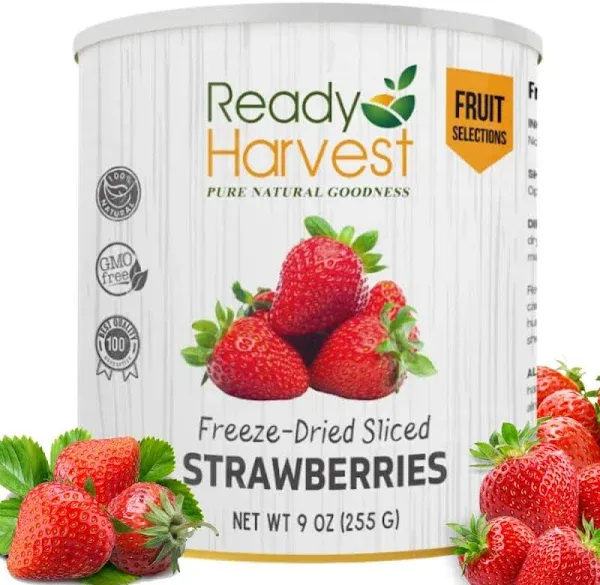 Ready Harvest Freeze Dried Strawberries | Healthy Emergency Snacks | Hurricane preparedness items as survival food | Pantry Staples | #10 Can | 30 Year Shelf Life