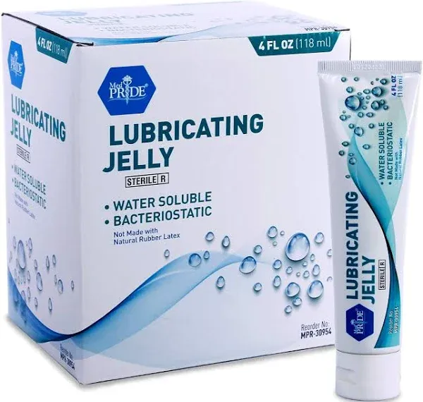 Med Pride Lubricating Jelly Tube| 4FL oz Tubes, Box of 12| Water Soluble, Sterile, Bacteriostatic, | Ideal for Enema Equipment, Rectal Thermometer