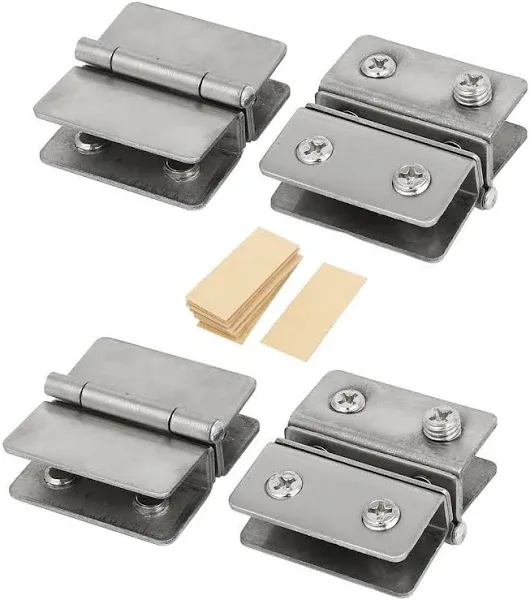 Glass Door Hinges Adjustable Double Clamp Hinge Fits for 5-6mm(0.2"-0.24") Thick - 4pcs