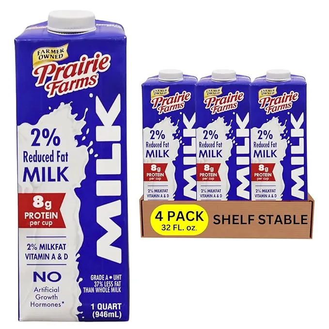 Prairie Farms - Whole Milk - Shelf Stable, Boxed UHT Ultra Pasteurized Milk, Vitamin D White Milk - Preservative and Hormone Free, Gluten Free, Made in USA - 1 Quart (1 Pack)