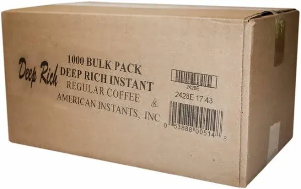 Deep Rich Instant Coffee 1000 Count Single Serve 1.4 Gram Packets