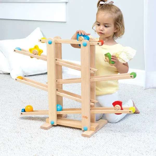 Fat Brain Toys Fat Brain Toys Marble Run, Roll 'n Go Wooden Marble Run Back-and-Forth Ball Track, 2 Year Old Toys