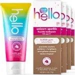 hello Kids Unicorn Sparkle Fluoride Toothpaste with Natural Bubble Gum Flavor, Vegan, SLS & Gluten Free, 4.2 oz, 4 Count