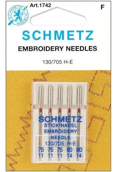 Embroidery Machine Needles-Sizes 11/75 (3) & 14/90 (2)