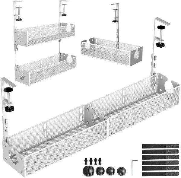 SRJZMLY Multi-Model Under Desk Cable Management Tray 2 Packs Metal Under Desk Wire Management Clamp Mount Under Table Cord Management No Damage The