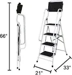 Folding 4-Step Safety Step Ladder- Step Stool Padded Side Handrails Tool Pouch