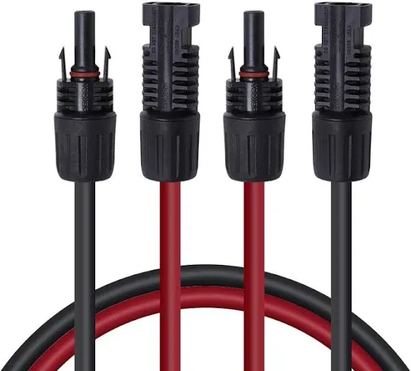 Renogy 5ft 12AWG male and Female Solar Panel Connectors, Extension Cables-Pair, 1 Pair 5' 12 Gauge Red and Black