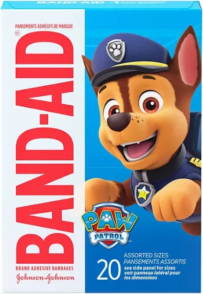 Band-Aid Brand Adhesive Bandages for Minor Cuts & Scrapes, Wound Care Featuring Nickelodeon Paw Patrol Characters for Kids and Toddlers, Assorted Sizes 20 ct