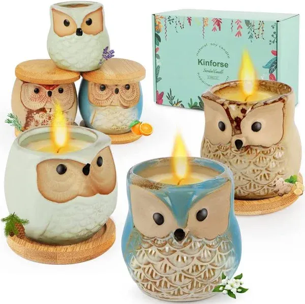 Kinforse Scented Candles Birthday Gifts for Women, Owl Gifts for Women, 6 Pack Novelty Owl Aromatherapy Candle Bulk Gift for Birthday Mother's