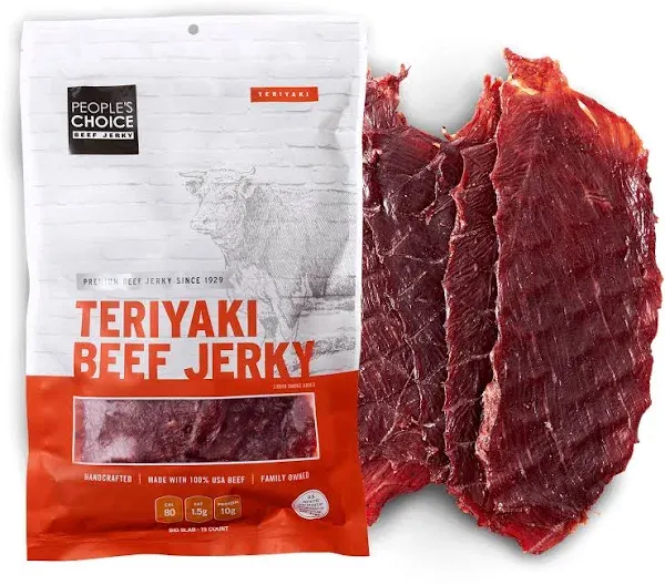 People's Choice Beef Jerky - Classic - Teriyaki - Big Slab - Whole Muscle Premium Cuts - Bulk Jerky Package - Thin Sheets - Low Sodium Low Salt High Protein Meat Snack - 15 Slabs, 1 Bag