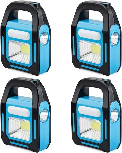 4 Pack 3 in 1 Solar USB Rechargeable Brightest COB LED Camping Lantern, Charging for Device, Waterproof Emergency Flashlight LED Light