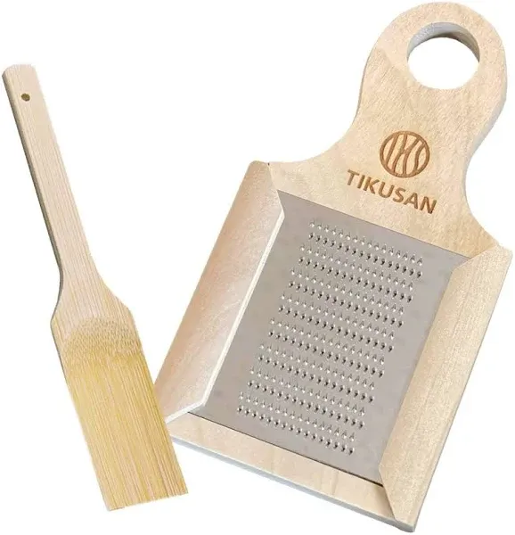 TIKUSAN Japanese Wooden Wasabi Grater (Wasabi Oroshi) for Wasabi, Ginger and Garlic with Bamboo Brush Made in Japan