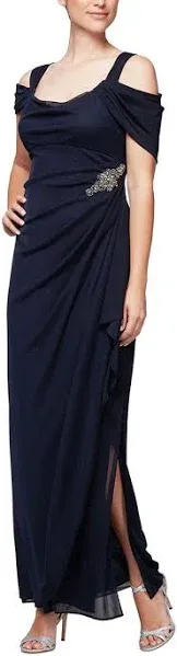 Alex Evenings Women's Long Cold Shoulder Dress