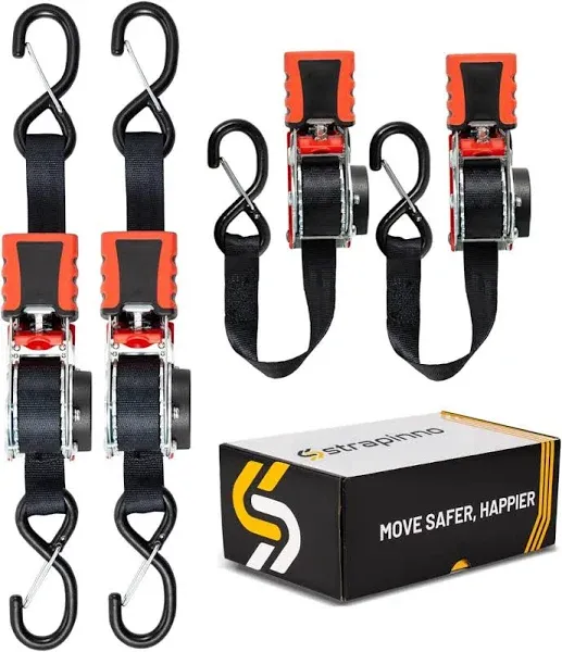 Strapinno Retractable Ratchet Straps 1 in X 10 Ft, Secure Tie-Downs with Rubber-