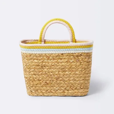 Cloud Island Wall Hanging Natural Woven Basket with Coiled Rope Handle