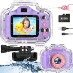 Miiulodi Kids Waterproof Camera Birthday Gifts for 3 4 5 6 7 8 9 10 Year Old Girls 2 inch IPS Screen Underwater Action Camera