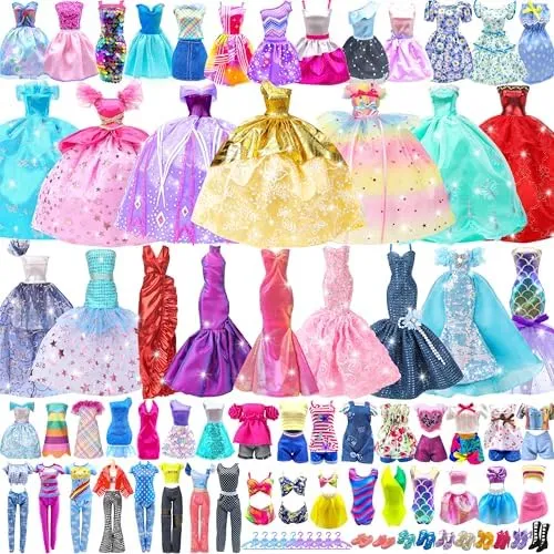 Style Shine 50 Pack Doll Clothes and Accessories Wedding Gowns 2 Evening Dresses 6 Fashion Dresses 6 Set Casual