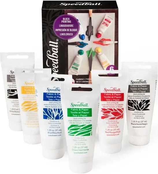 Speedball Fabric & Paper Block Printing Ink 6-Color Set